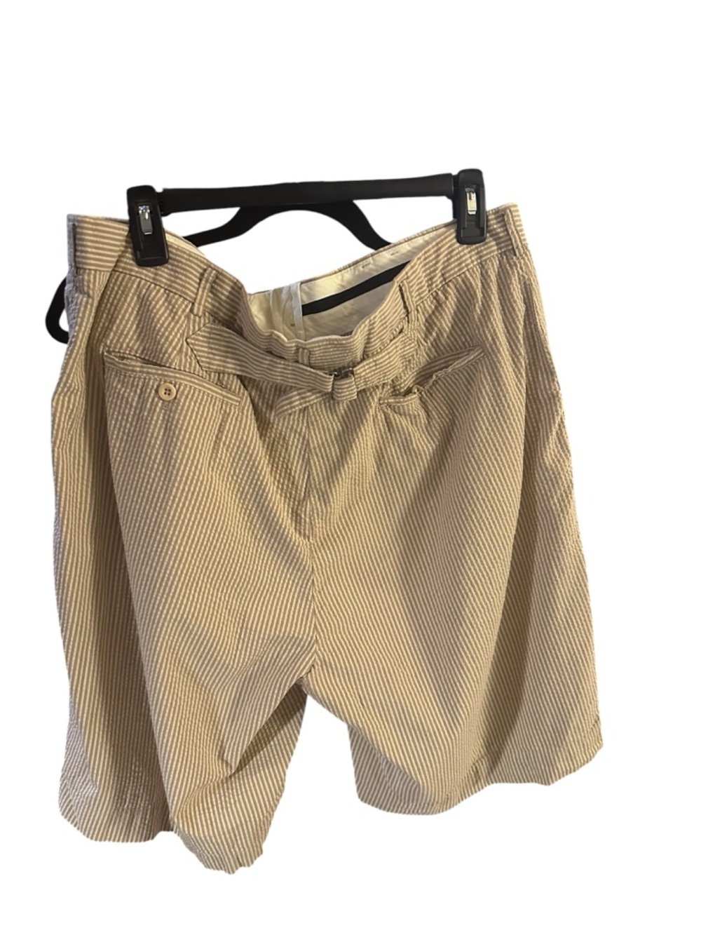Polo by Ralph Lauren Beige Seersucker Stripe Flat Front Shorts - Picture 2 of 8